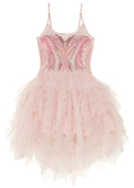 Introducing the Girls’ Glimmering Tutu Dress by Tutu du Monde—a sleeveless pink costume featuring dazzling sequin and bead embellishments on the bodice and a multi-layered tulle skirt, perfect for capturing the enchanting style of Glinda the Good Witch.