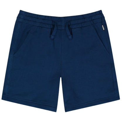 The Boys' Jackson Toddler Short by DL1961 in navy blue features soft French terry fabric, a drawcord waist, and side pockets, shown on a plain white background.