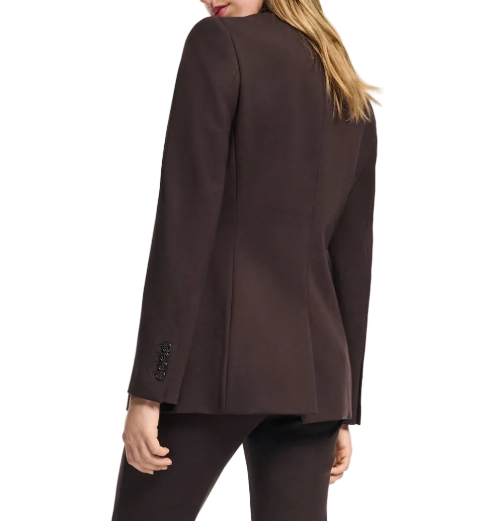 A person with long blonde hair is shown from the back wearing the Dorothee Schumacher Emotional Essence Jacket, featuring a notch lapel, against a white background.