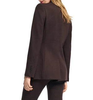 A person with long blonde hair is shown from the back wearing the Dorothee Schumacher Emotional Essence Jacket, featuring a notch lapel, against a white background.