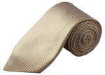 The Eton Geometric Woven Silk Tie, featuring an elegant gold and blue micro geometric pattern in jacquard weave, is showcased against a white background—making it the perfect accessory for formal occasions.