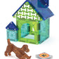 The Magnatiles Dog House 13-Piece Set includes microMAGS pieces, a small brown dog figure, and a paw print square tile for pet-themed building fun.