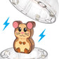 Illustration of a cartoon hamster inside a clear plastic magnetic ball that is opening in half, with blue lightning symbols on each side. This playful scene is inspired by the imaginative world of the Magnatiles Hamster Ball 13-Piece Set, bringing creativity and fun to life.