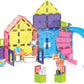 Magnatiles Pet Playhouse 50-Piece Set includes magnetic tiles and figurines—a child, cat, dog, bathtub, and slide—so kids can build a playful home scene for hours of imaginative fun.