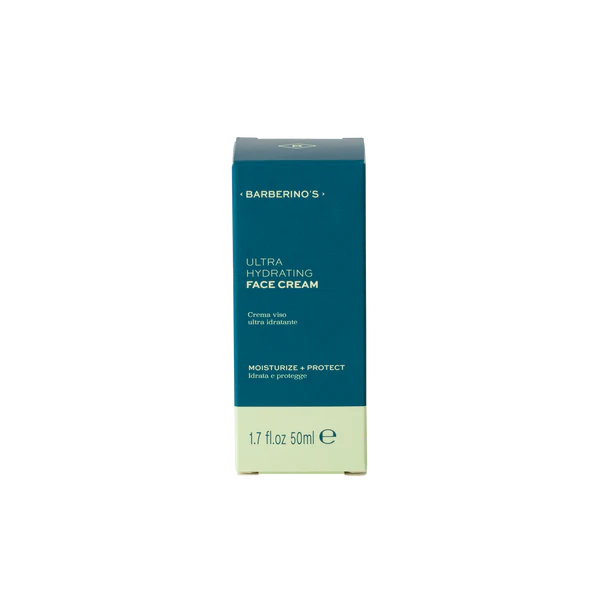 Barberino's Ultra Hydrating Face Cream (1.7 fl. oz/50 ml), a premium men's skincare product, is shown on a plain white background to showcase its advanced moisturizing formula.