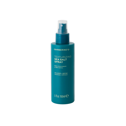 Barberino's Texturizing Sea Salt Spray, 150ml, comes in a teal bottle with a spray nozzle and white label—ideal for effortlessly creating textured hair and natural beach waves.