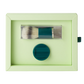 Barberino's Cruelty Free Shaving Brush in a clear holder and round teal lathering container, set on a light green background—ideal for an elevated, traditional shaving experience.