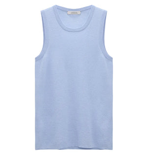 The Dorothee Schumacher Sheer Summer Twinset, a light blue sleeveless stretch cotton tank top, is displayed on a plain white background.