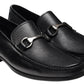 The Gentry Soft Bit Loafer by Magnanni, featuring black leather, a silver metal buckle detail, and a cushioned sole, is showcased on a white background.