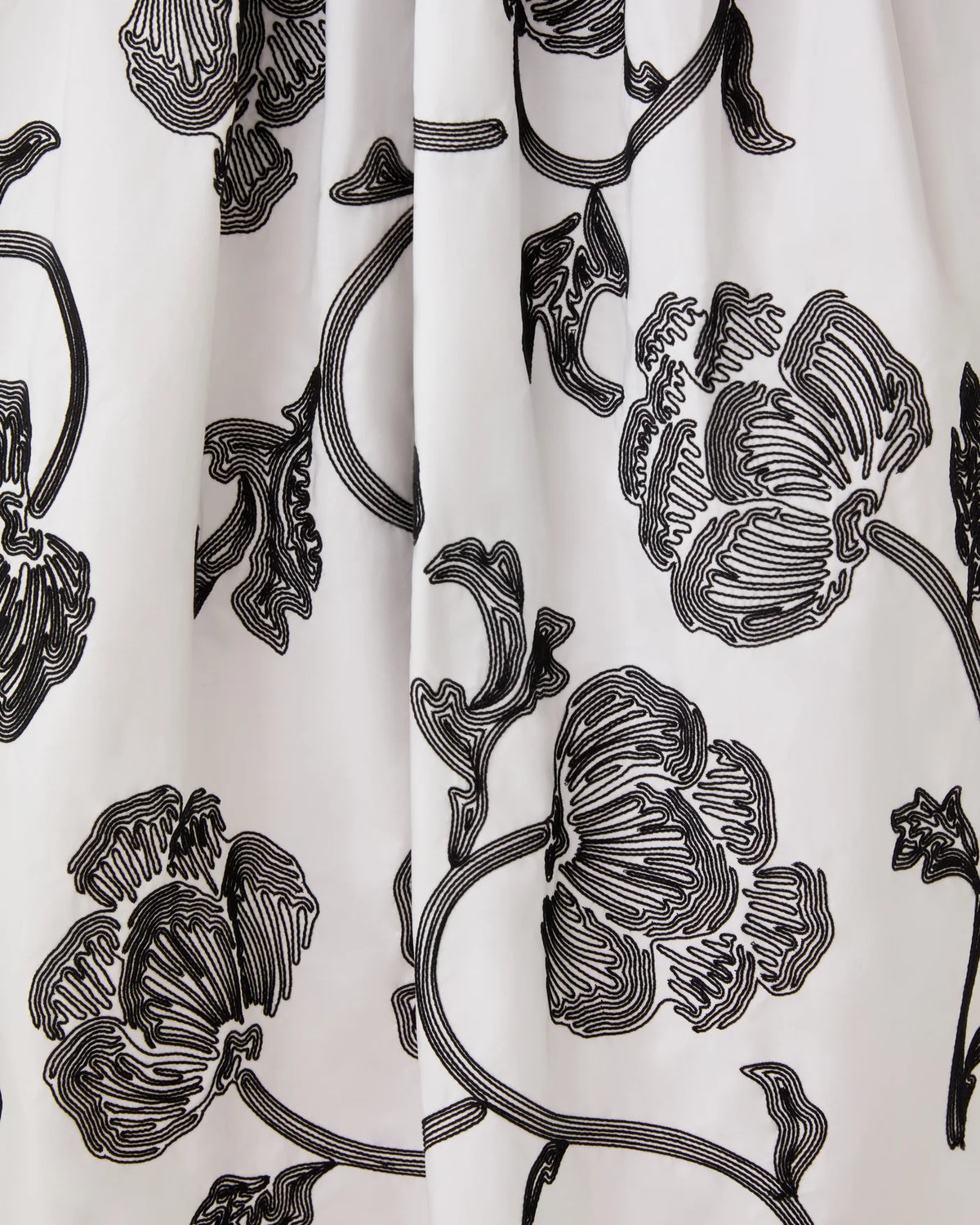 Emporio Sirenuse Ombretta Peony Embroidery Skirt in white cotton poplin with black linear peony embroidery.
