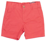 The Properly Tied Patriot Short in a vibrant coral color offers a button and zip closure, belt loops, and convenient front pockets, making them perfect for your little adventurer's next outing.