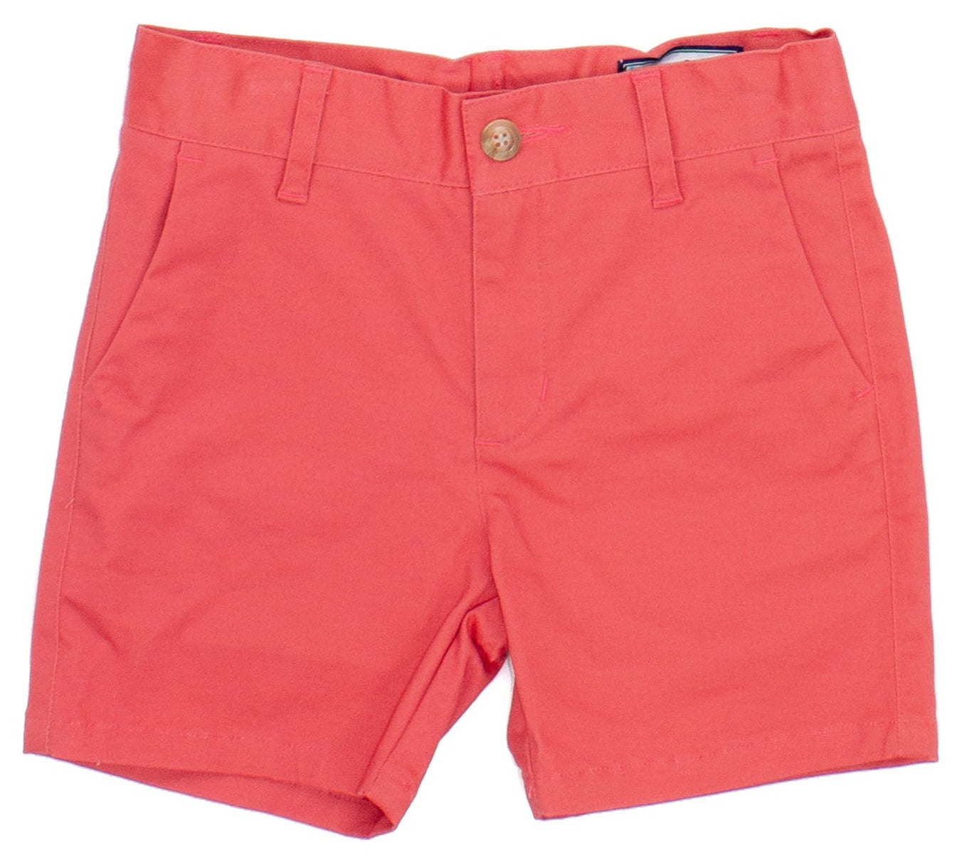 The Properly Tied Patriot Short in a vibrant coral color offers a button and zip closure, belt loops, and convenient front pockets, making them perfect for your little adventurer's next outing.