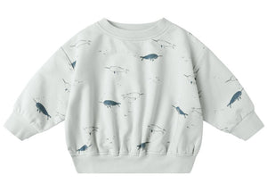 Cozy essential alert: The Quincy Mae Baby Boys' and Boys' Relaxed Fleece Sweatshirt features light gray fabric with playful blue and gray narwhals, perfect to keep kids comfy and stylish.
