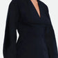 Lela Rose Macrame Lace Detail Dress in navy cotton poplin, featuring an A-line silhouette, V-neckline, and decorative lace detailing along the bodice.