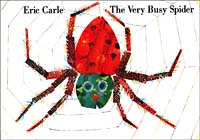 The book cover of "The Very Busy Spider" by Common Ground features a colorful illustration of a spider on its intricate web against a white background, capturing the essence of animal names and sounds.