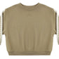 The Rylee & Cru Baby Girls’ and Girls’ Oversized Sweatshirt in light brown, featuring white lace trim along the sleeves, is displayed flat on a white background.