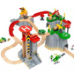 A reliable toy train set featuring the Cargo Mountain Set with a red train and a green train by Brio World..