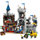 The LEGO® Creator™ 3-in-1 Medieval Horse Knight Castle by Legos - Toyhouse features towers, flags, and knight minifigures in action poses, all showcased against a plain white background.