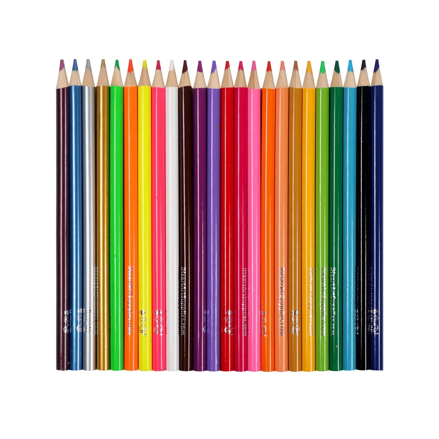 A row of Bright Stripes 24 Colored Pencils on a white background for drawing.