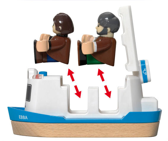 A BRIO World toy boat with two figures.