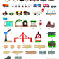 Instruction manual showcasing 106 components of the Brio Railway World Deluxe Set, featuring figures, vehicles, buildings, bridges, tracks, and assorted accessories with quantity details for each item—ideal for imaginative play with BRIO wooden toys.