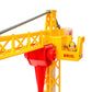The Construction Crane by Brio is yellow and red, featuring a small figure in the operator's cabin, proudly labeled "BRIO.