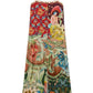 Lunar Boho Maxi Dress, a sleeveless, colorful, multi-patterned boho maxi dress featuring a celestial print with flowers, stars, and a stylized figure.