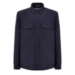 Canali Relaxed Fit Overshirt in dark navy, featuring a relaxed fit, long sleeves, and two flap chest pockets for a versatile casual look.