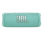 The JBL Flip 6 Waterproof Bluetooth Speaker in teal features a textured design with a silver JBL logo, delivering powerful sound for any adventure.