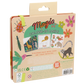 Back of a Floss and Rock Jungle Water Pen & Cards set featuring illustrations of animals and flowers, along with reusable cards and a magic water pen for children aged 3 and up. Ideal as a travel toy, these color-changing water cards provide mess-free creative fun wherever you go.