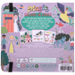 Back of a “Fairy Tale Water Pen & Cards” box featuring illustrated fairy tale scenes, product information, age suitability (3+), and Floss and Rock branding. These reusable cards transform coloring into a fun, water-activated travel activity for children—perfect for creative adventures on the go.