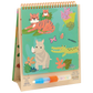 The Floss and Rock Magic Color Changing Watercard Easel and Pen - Jungle is a spiral-bound, reusable coloring pad featuring playful illustrations of a tiger, rhinoceros, crocodile, butterfly, and jungle plants. Designed to stand upright with its included blue refillable water pen in front, this portable kids art set offers mess-free creativity anytime, anywhere.