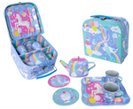 Bring imaginative play to life with the Floss and Rock Fantasy 7-Piece Tin Tea Set, featuring enchanting unicorn and rainbow designs in pastel colors. This charming set includes cups, saucers, a teapot, trays, and a carrying case—making it a delightful gift for children who love magical pretend tea parties.