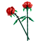 Two LEGO® Roses from Legos - Toyhouse, featuring red petals and green stems/leaves, arranged on a transparent background—ideal for Valentine's Day.