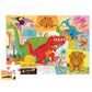 The Dinosaur 36-Piece Puzzle by Crocodile Creek features colorful dinosaur species like stegosaurus and triceratops in a vivid jungle setting. One piece is missing, creating mixed scenes.