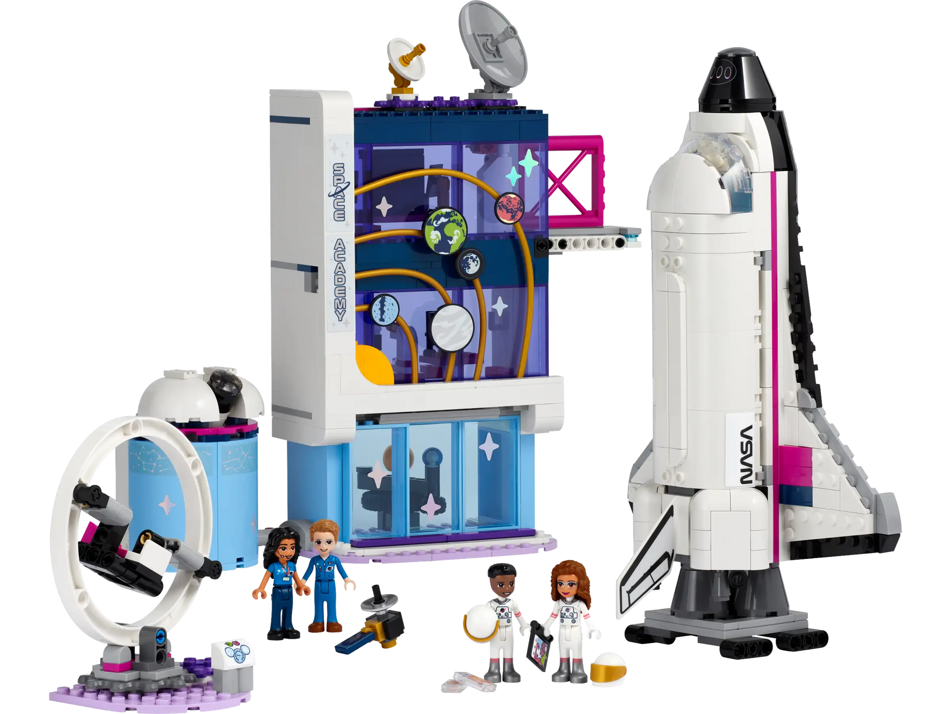 Discover LEGO® Friends Olivia's Space Academy by Legos - Toyhouse. This set includes a space shuttle, NASA-branded building, astronauts, a satellite, and lab gear for epic cosmic adventures—ideal for LEGO Friends fans and space lovers.