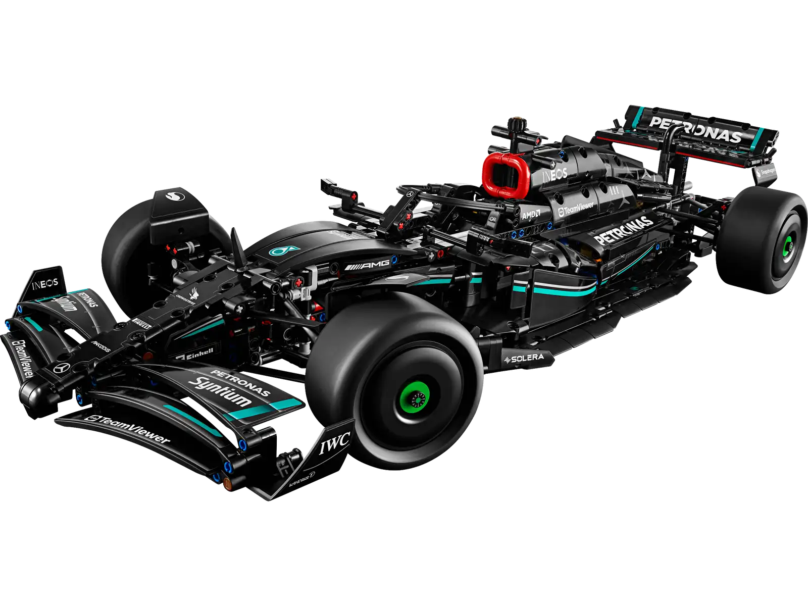 Experience the thrill of assembling the sleek LEGO® Mercedes-AMG F1 W14 E Performance by Legos - Toyhouse. This stunning model features turquoise and silver accents with vibrant logos, capturing cutting-edge aerodynamic design inspired by Formula 1 race cars.