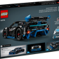 Back of LEGO® Technic™ Porsche GT4 e-Performance Race Car box by Legos - Toyhouse, showing a black and blue remote-controlled car, product details, CONTROL+ app features, and car highlights.