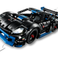 The Legos - Toyhouse LEGO® Technic™ Porsche GT4 e-Performance Race Car features a sleek black and blue design with airflow arrows and works with the CONTROL+ app for thrilling, remote-controlled racing fun.