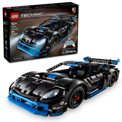 Build the LEGO® Technic™ Porsche GT4 e-Performance Race Car from Legos - Toyhouse, a detailed 835-piece set for ages 10+. Display the finished car with box packaging and enjoy remote-control play with the CONTROL+ app.