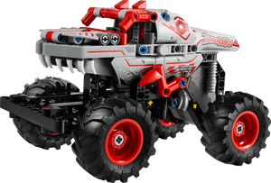 The Legos - Toyhouse LEGO® Technic™ Monster Jam™ ThunderROARus™ Pull-Back features large black tires, red rims, and a distinctive dinosaur design with "ThunderROARus" on the side.