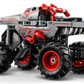The Legos - Toyhouse LEGO® Technic™ Monster Jam™ ThunderROARus™ Pull-Back is a monster truck toy with large black tires, red rims, and gray, red, and black details featuring "Thunderous" on its side.