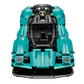 A teal LEGO® Technic™ Aston Martin Valkyrie by Legos - Toyhouse, featuring detailed V12 engine components, is displayed from a top-down view on a white background.