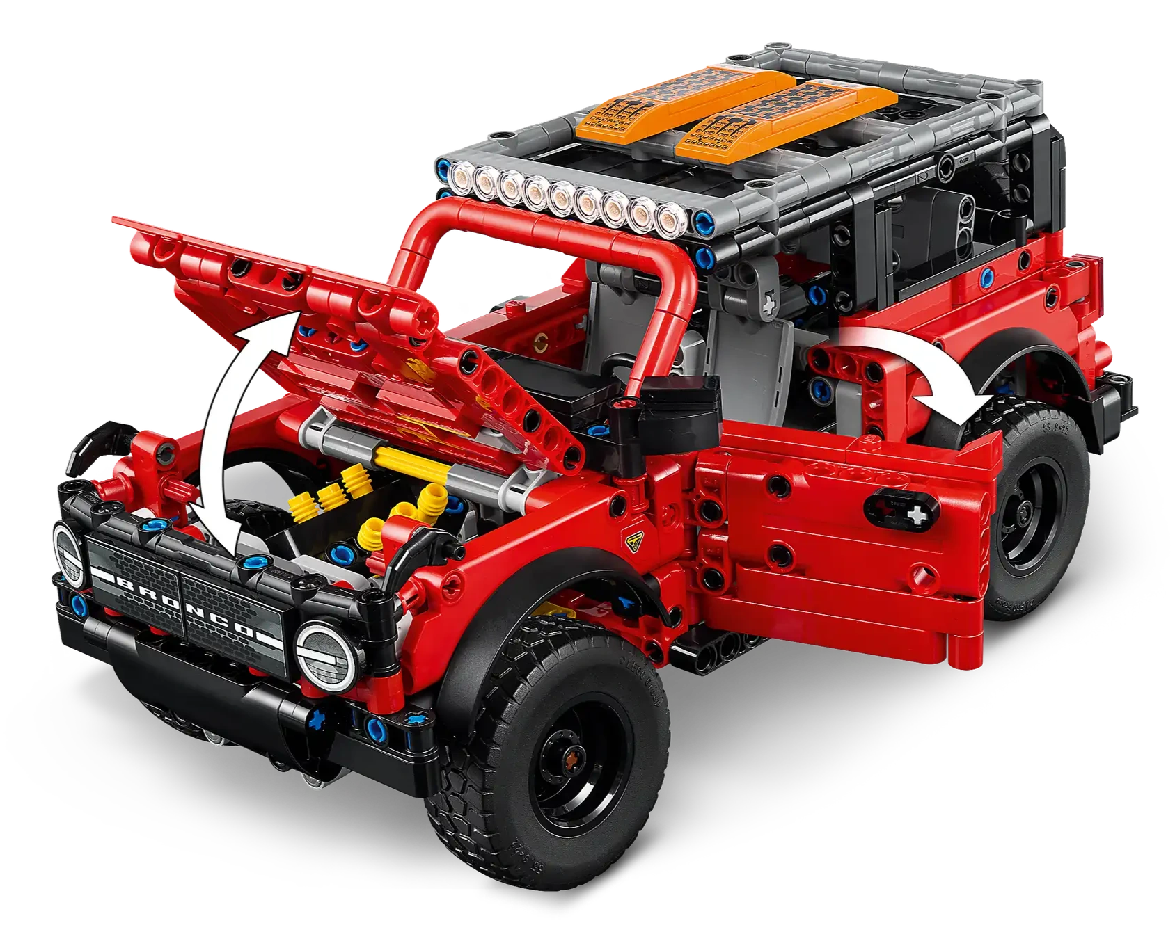 The LEGO® Technic™ Ford Bronco® SUV by Legos - Toyhouse features opening hood and door, detailed engine, and interior built from plastic bricks—an ideal STEM toy for vehicle fans.