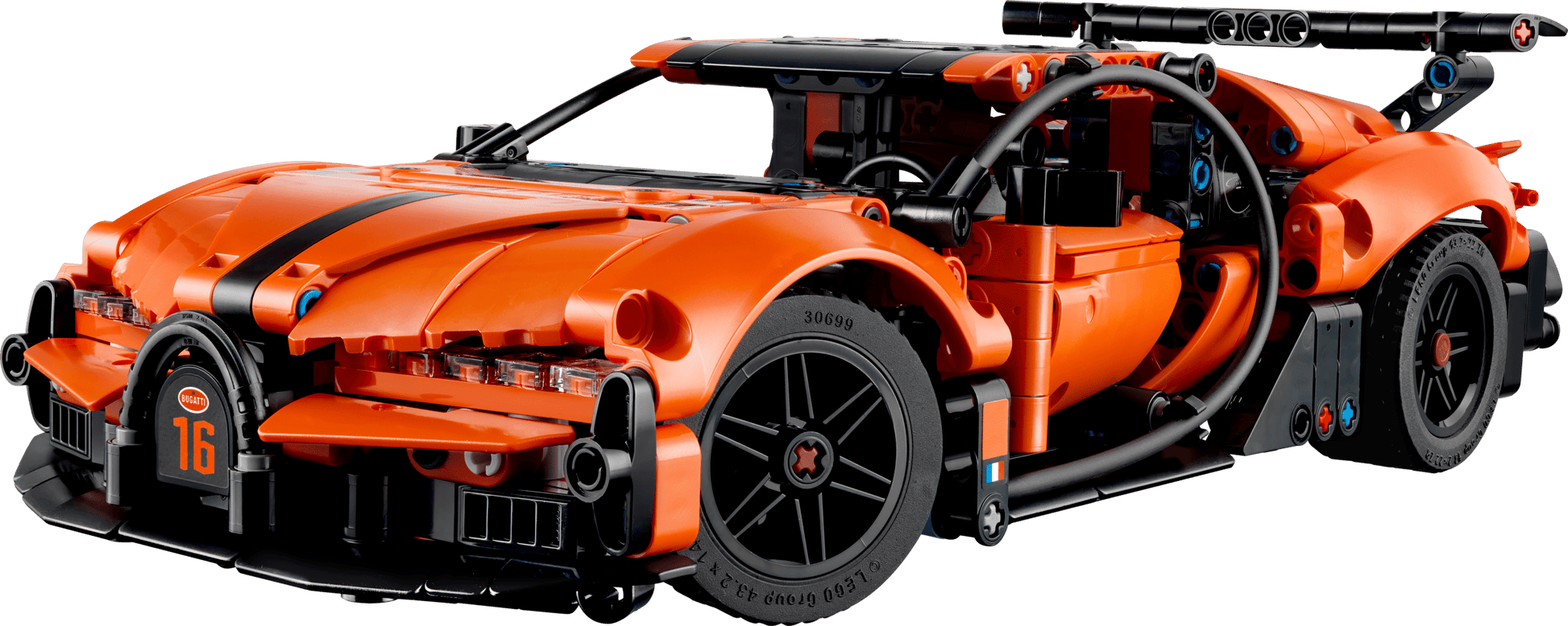 The LEGO® Technic™ Bugatti Chiron Pur Sport Hypercar by Legos - Toyhouse features detailed design, black accents, and visible gears—an ideal racing toy inspired by high-performance vehicles. Perfect for LEGO Technic Bugatti Chiron fans.