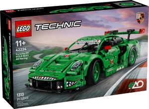 The LEGO® Technic™ Porsche 911 GT3 R REXY AO Racing Car by Legos - Toyhouse is an engineering toy for ages 11+, featuring a green race car and 1313 pieces.