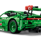 The LEGO® Technic™ Porsche 911 GT3 R REXY AO Racing Car by Legos - Toyhouse features racing decals, a large rear spoiler, realistic details, and visible gears—a thrilling kids’ engineering toy viewed from the rear left side.