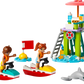 Experience endless imaginative adventures with the LEGO® Friends Beach Water Scooter set by Legos - Toyhouse! It includes two figures on water scooters, a lifeguard tower with ladder, playful dolphin, flag buoy, and various accessories for fun.