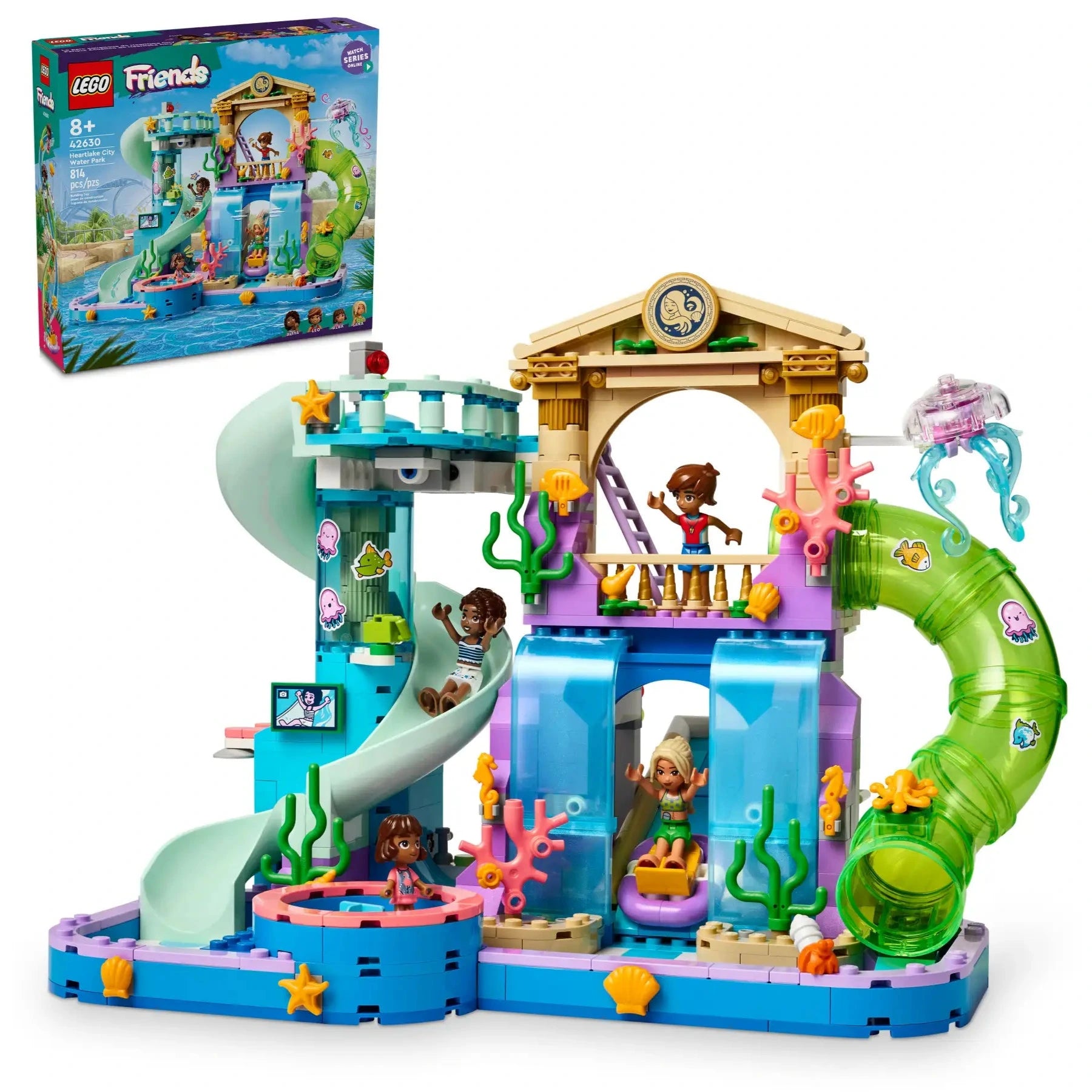 Make a splash with the LEGO® Friends Heartlake City Water Park by Legos - Toyhouse! This colorful set includes slides, a tube, mini-dolls, and underwater decorations—ideal for creative role-play fun.