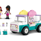 The LEGO® Friends Heartlake City Ice Cream Truck by Legos - Toyhouse includes two mini-dolls, an ice cream cone stand, a small animal figure, accessories, and toy ice cream pieces for imaginative play.